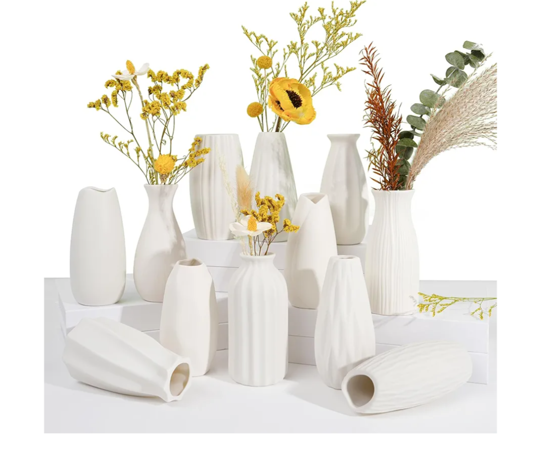 Ceramic Bud Vases, Set of 12 White Vases for Centerpieces Small Vase for Flowers Mini Ceramic Vases for Pampas Grass VAse Bulk for Wedding Table Centerpieces Decoration Boho Home Decor DIY Gift