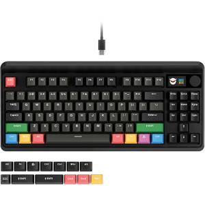 OHY XVX Wired 75% Retro Gaming Keyboard with 2 HUB Ports, M87 Pro Mechanical Keyboard with Customizable Switches, Compact Gamer RGB- Classic Black