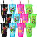 12 Pcs 90s Party Cups with Lids and Straws, 24OZ 90s Theme Party Decorations Drinking Cups Bulk for Retro Music Party Supplies Throwback Dance Birthday Party Supplies