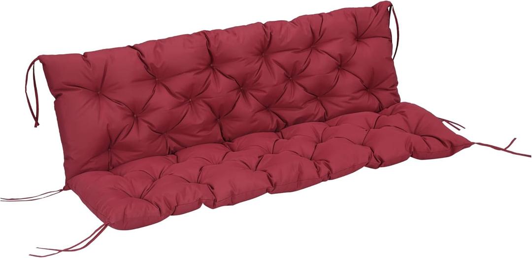Outsunny 59" x 38" Tufted Bench Cushion for Outdoor Furniture, 3-Seater Replacement for Swing Chair, Patio Sofa/Couch, Overstuffed, Includes Backrest, Wine Red
