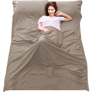 Sleeping Bag Liner Camping Travel Home Bed Sheet Lightweight Breathable Hotel Compact Sacks (Khaki, 70.8 * 82.7in)