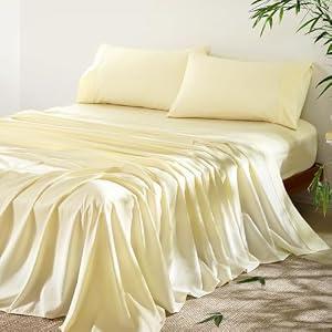 4 Piece Full Size Sheet - Cooling Bed Sheets Set, Blend Rayon Derived from Bamboo, Breathable Soft Hotel Luxury Bedding & Pillowcases, Silky Fit 16 inch Extra Deep Pocket, Oeko-Tex - Ivory Cream