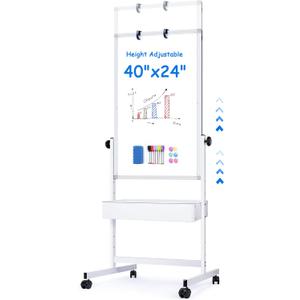 maxtek Mobile White Board Easel, 40x24 Inches Magnetic Storage Dry Erase Board Easel for Classroom, Rolling Height Adjustable Stand on Wheels for Home, School, Teachers & Kids