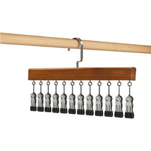 Closet Organizer with 12 Clips, Space Saving Hangers for Clothes, Hanging Closet Organizers and Storage, Wooden Socks Hats Pants Hangers with Clips, for Small Room Organization