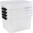 34 L Clear Plastic Storage Bins Box with Lid, Stackable Lidded Storage Bin Container with Wheels and Secure Latching Buckles, 4 Packs