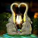 Elephant Statue Garden Decor with LED Solar Lights-Set of 2 Good Luck Elephant Outdoor Statue Elephant Gifts for Women Garden Statues for Yard Patio, Porch, Home for Women