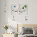 C&AHOME Photo Wall Display Set of 2, Grid Panel with Hooks, Clips, Hemp Cord, Hammer - 15.7" x 11.8", White UWWGM3402W