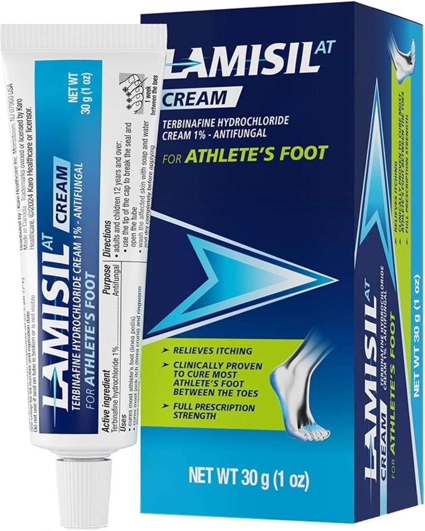 Lamisil 1 Week Athletes Foot Treatment, Antifungal Cream with Terbinafine Hydrochloride 1%, Fast Symptom Relief & Prevents Recurrence, 1 oz (30 g) BB 08/2027