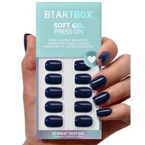 BTArtbox Press On Nails Short - Haunted Sapphire, Dark Blue Navy Press On Nails with Glue for Women, Winter Opaque Soft Gel Glue On Nails in 15 Sizes - 30 Stick On Nails Kit