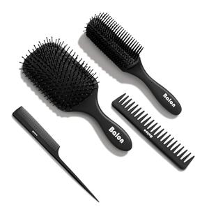 Balon Hair Brush for Women and Men, 4Pcs Paddle Brush Detangling Brush Hair Comb Set for Long Thick Thin Curly Hair, Hairbrush Great On Wet or Dry, No More Tangle (Black)