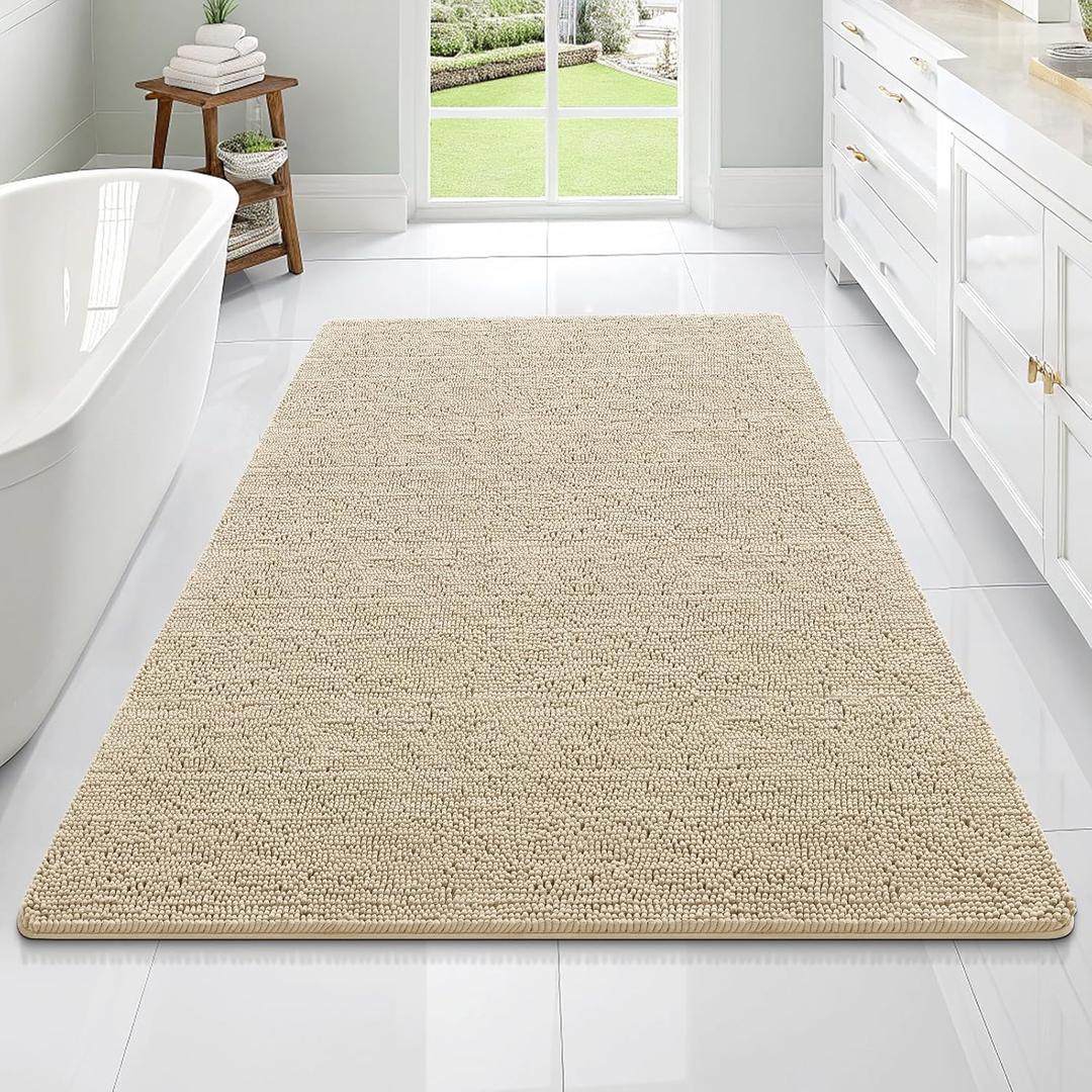 OLANLY Bathroom Rugs 70x46, Extra Soft Absorbent Chenille Bath Rugs, Rubber Backing Quick Dry, Machine Washable Bath Mats for Bathroom Floor, Tub and Shower, Home Decor Accessories, Beige