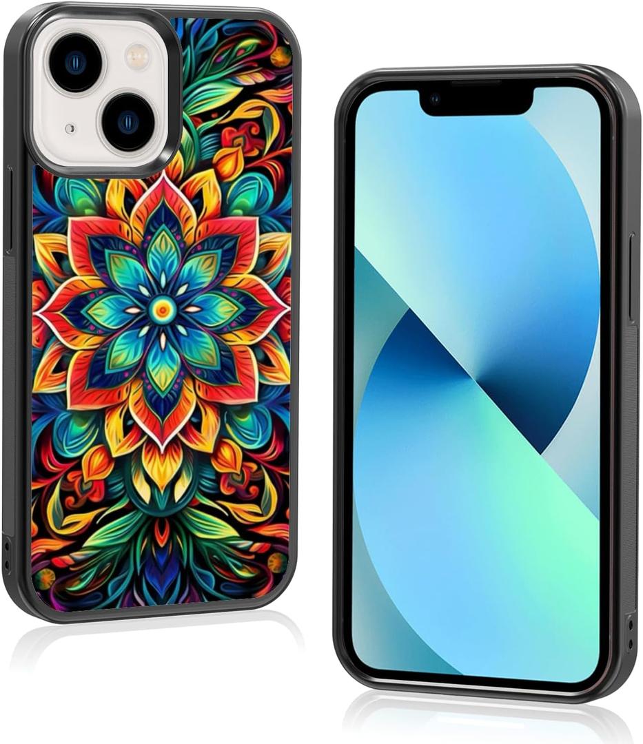 Mandala Flower Designed Phone Case for iPhone 13 Mini Protective Cover Soft TPU Slim Shockproof Limited Boho Phone Case for Teen Girls and Boys, Women and Men