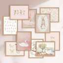 JarThenaAMCS 10Pcs Nursery Wall Art Baby Girl Room Decor Watercolor Pink Wall Art Prints Decor Rabbit Bunny Swan Butterfly Paper Posters for Toddler Bedroom Playroom, 8 x 10 Inch, Unframed