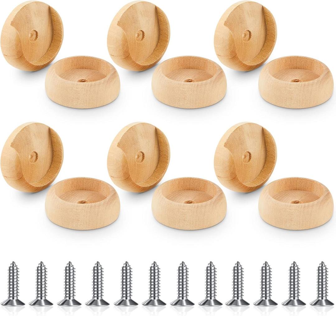 Yookeer 6 Pack Wooden Closet Pole Sockets Closet Pole Holder Closet Rod Holders Closet Pole Socket for Wardrobe Hallway Bathroom Curtain Clothing Store, 1-3/8" Pole