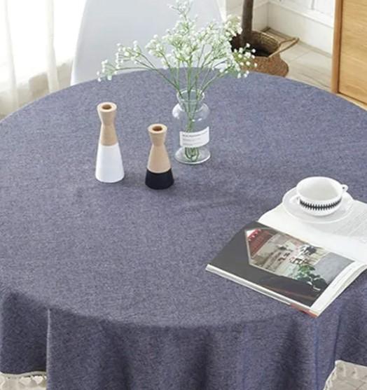 meioro Round Tablecloth Solid Color Tablecloths Tassel Rectangular Table Cloth Cotton Linen Table Cover for Dining Circle Coffee Side Card Table (Navy Blue, 47 inch)