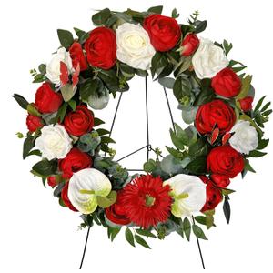 Cemetery Wreaths Decoration - Headstone Wreaths with Rose Camellia Daisy for Graves on 30 inch Tall Easel Stand, Spring Wreath for Front Door Decoration