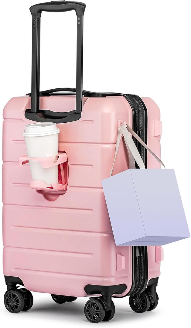 KYME Carry On Luggage 22x14x9 Airline Approved Expandable Hardshell 20 Inch Suitcase with TSA Lock Carry On Suitcase with Wheels Small Travel Rolling Luggage with Cup Holder for Women (Light Pink)