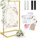 Wedding Sign Holder - Adjustable Welcome to Our Wedding Sign Stand Stand with 39 Premium Templates & Leather Straps, 64"x 30"x 20" Heavy Duty Easel Stand for Sign Display Poster, Wedding, Birthday