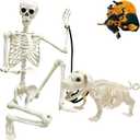 5.4ft Skeleton Halloween Decoration, Life Full Size Skeleton with Dog Skeleton, Posable Human Skeletons Realistic Plastic Bones for Halloween Haunted House Scary Decor