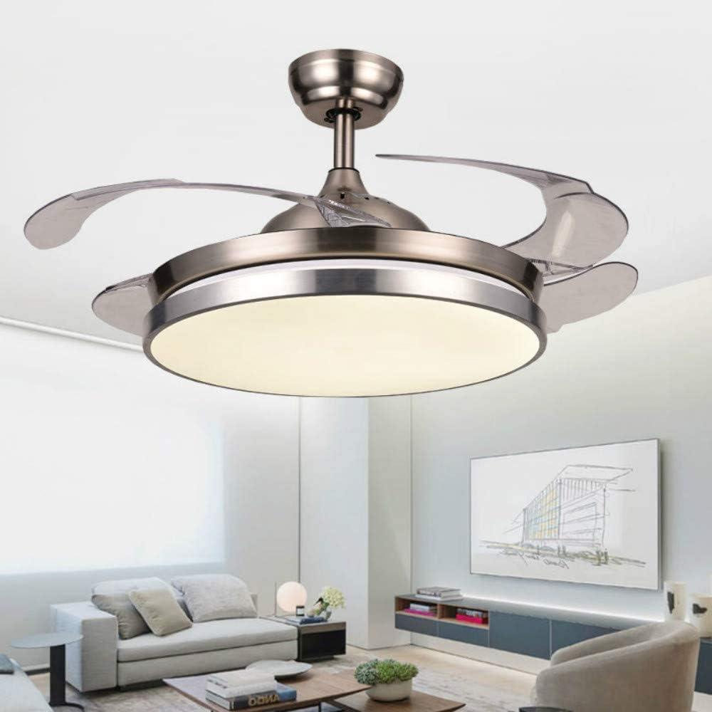 42" Invisible Ceiling Fan Lights LED Rrtractable Fan Chandelier with Remote Control, Modern Ceiling Light Kits with Blades Fans (Chrome B)