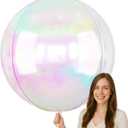 50 Inch Giant Iridescent Round Foil Balloons, 3Pcs Holographic Clear 4D Ball Balloons for Birthday New Year Eve Wedding Folding Rainbow Under The Sea Mermaid Party decoration