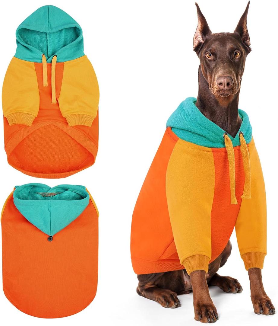 AOFITEE XL Hoodie for Large Dogs, Basic Dog Hoodies with Hat for Spring Fall Winter, Warm Large Dog Hooded Pullover with Sleeves, Extra Large Sweatshirt for Beagle, Dalmation, Orange XL