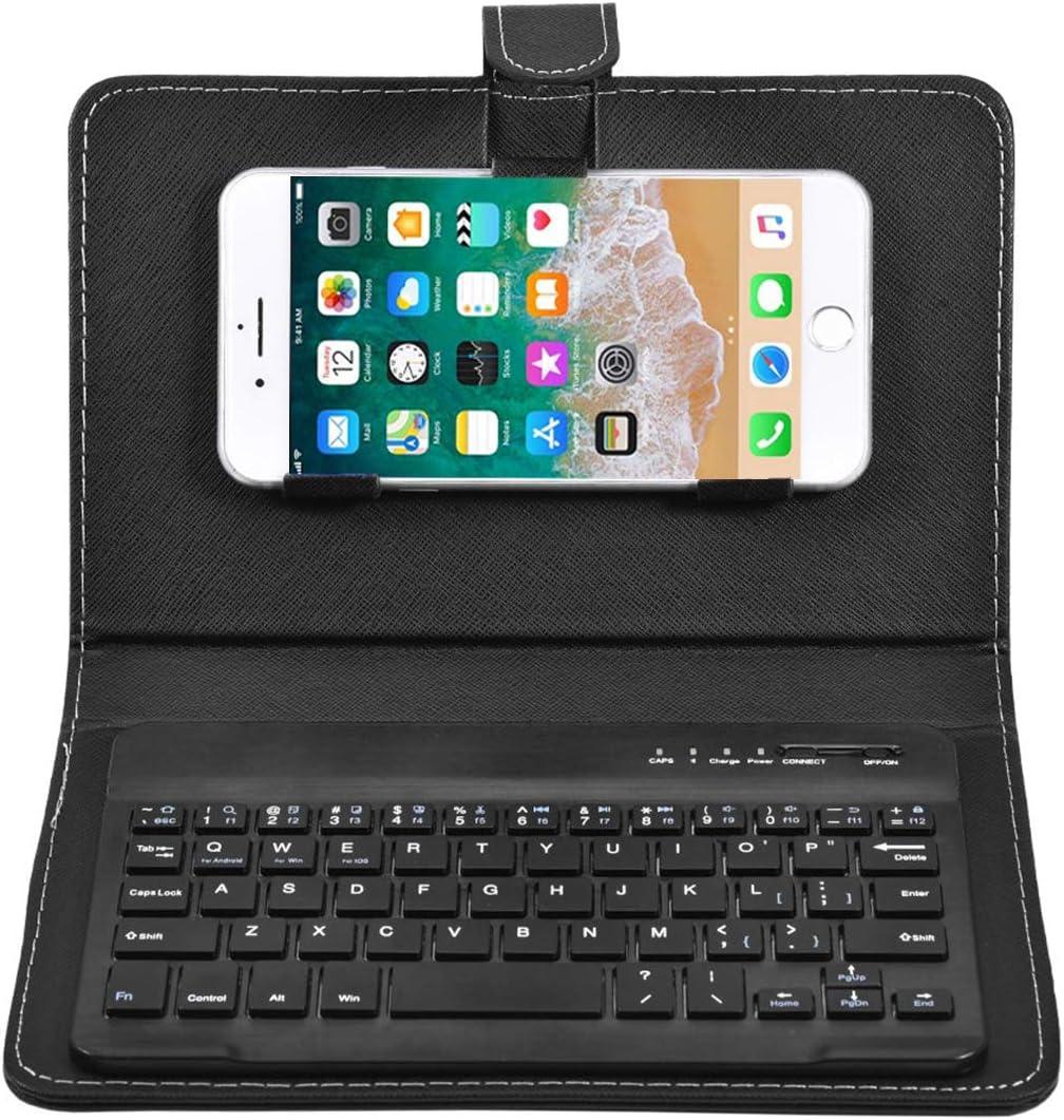 Portable Bluetooth Keyboard with Leather Case Cover with for 4.5''-6.8'' iOS, Android and Windows Smart Phones, Detachable with Kickstand (Black)