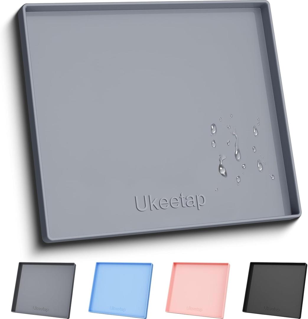 ukeetap Extra Thick Silicone Mat Waterproof with Raised Edge 22" x 19", Under Sink Mat for Kitchen & Bathroom, Kitchen Cabinet Liner, Multi-Purpose for Storage & Protection, Gray