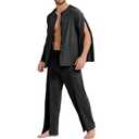 Deyeek Post Shoulder Surgery Shirts for Men Chemo Port Shirts Dialysis Patient Care Tear Away Cotton Pajamas Set Black XL
