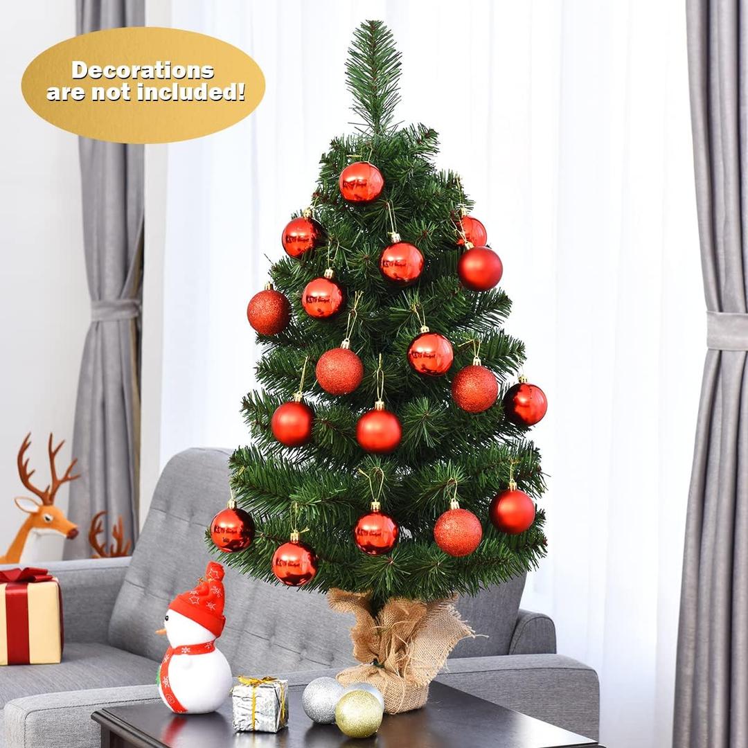 3 Ft Tabletop Mini Christmas Tree, Small Artificial Xmas Tree w/96 PVC Tips, Small Holiday Season Tree for Nightstand Home Office
