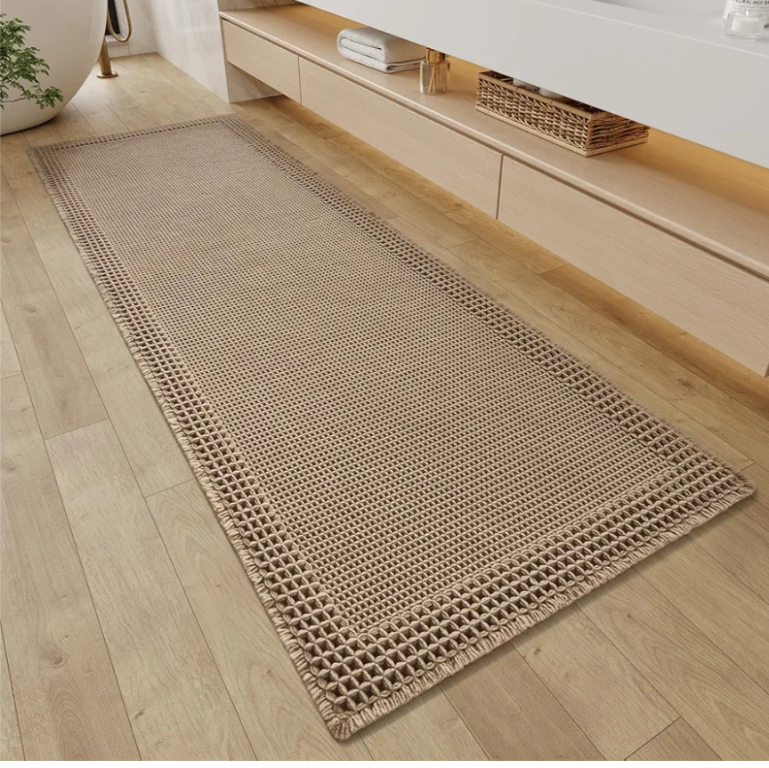 RESARE Waffle Bathroom Runner Rugs, Super Absorbent Bath Mat Non Slip Washable Quick Dry, Upgraded Ultra Soft Boho Bath Rugs with Tassels for Hallway Bedroom Laundry Room, 2'x6'(24"x72"), Brown