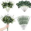Coreland 120 Pcs 3 Kinds Mixed Artificial Eucalyptus Leaves Stems Fake Silver Dollar Eucalyptus Leaves Stem Bulk Faux Leaf for DIY Bouquets Floral Arrangement Wedding Home Decor