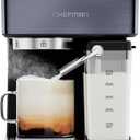 Chefman CafMaster Pro Espresso Machine, Brew Single or Double Shots, Coffee Maker with Built-In Milk Frother for Cappuccino & Latte, XL 1.8 Liter Removable Water Reservoir - Stainless Steel