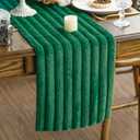 Artoid Mode Green Soft Plush Faux Fur Jacquard Table Runner, Holiday Seasonal Kitchen Dining Table Decoration for Home Party Decor 13x72 Inch