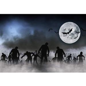 CSFOTO 5x3ft Halloween Backdrop Halloween Theme Party Background for Photography Scary Night Foggy The Walking Zombie Full Moon Bats Child Baby Portrait Wallpaper