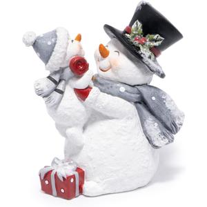 Hodao Christmas Snowman Figurine with Red Scarf Joyful Holding Small Snowman Decorations, Cozy Festival Home Decor for Fireplace, Tabletop, and Living Room (Grey) (Gray)