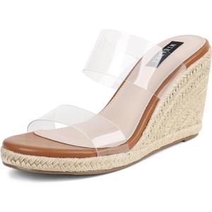 Mikarka Slip On Wedge Sandals for Women Open Toe Espadrilles Platform Slides Dressy High Heel Beach Summer Sandal Comfortable Wedges Shoe Mules (5, Clear)