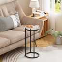 Easy Paws Round Side Table, Glass C Shaped Table, Couch End Table, Tempered Glass Snack Table with Metal Frame, Sofa Couch Bedside Table, TV Tray Table for Small Space (Black, 2pcs)