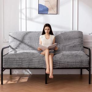 YOSHOOT 8 Inches Futon Mattress, Thick Futons Sofa Bed Couch, Floor Mattress for Adults, Shredded Foam Filling(Frame Not Included), Medium Firm, Full Size (Full(54"x75"), Grey)