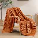 Geniospin Throw Blanket for Couch, Bed, Sofa  280GSM Super Soft Lightweight Blanket with Stripe, 3D Ribbed Jacquard Blanket, Plush Fuzzy Cozy Throws, Warm and Breathable (Burnt Orange, 50x60 inches)