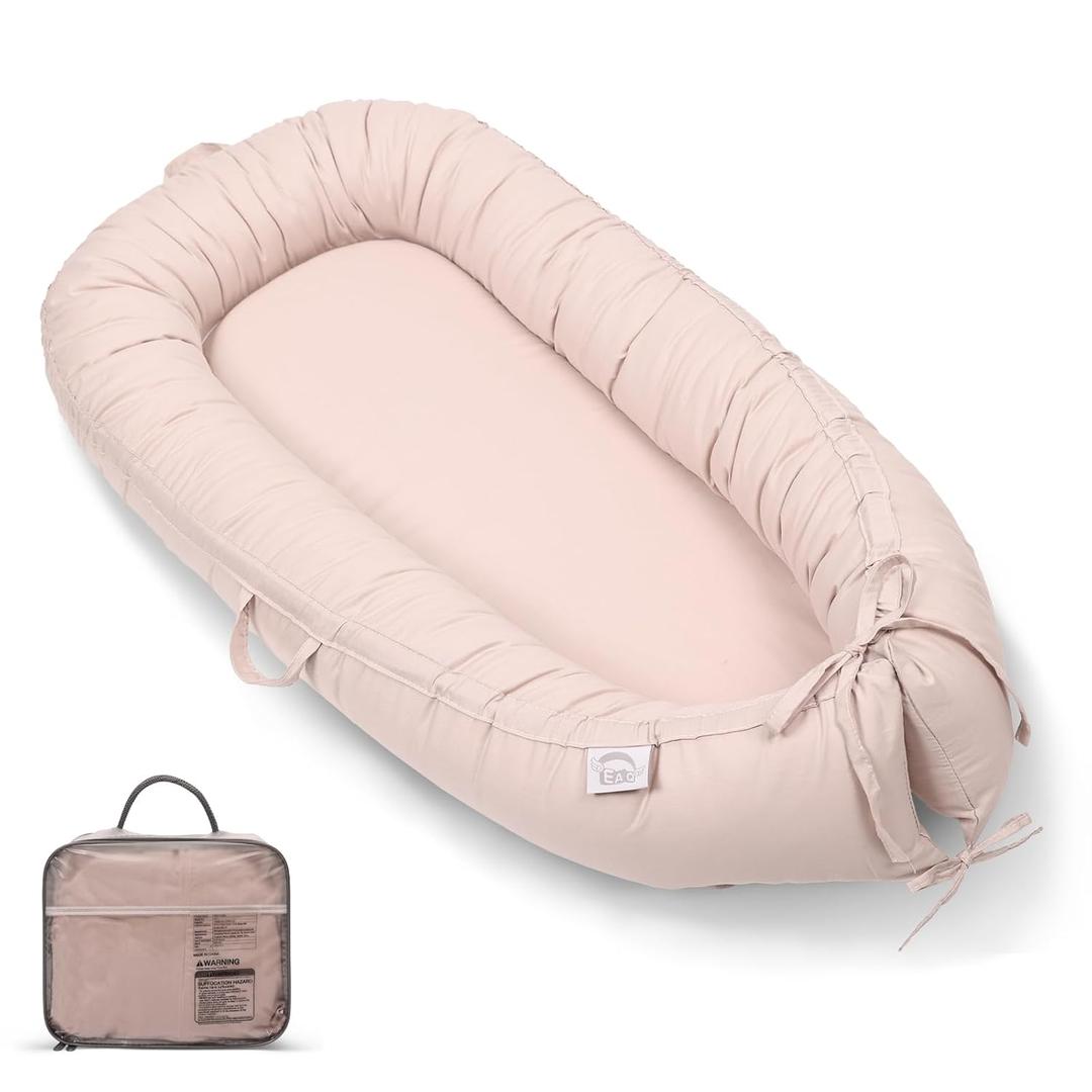 EAQ Baby Lounger Cover Snuggle Me Lounger, Portable Baby Nest Cover Breathable & Soft, Organic Cotton Baby Lounger Pillow, Safe Baby Bassinet for Travel, Playtime (Apricot)