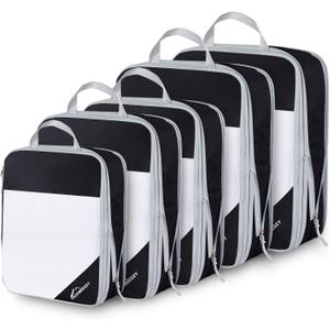 Compression Packing Cubes, 5 Set Packing Cubes for Travel Compression, Lightweight Compressible Package Organizer for Carry On and Suitcases, Black