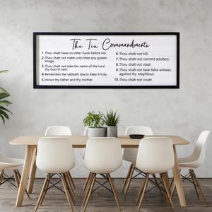 YWMZYKJGS The 10 Commandments Bible Verse Wall Art Decor 40"×15" Christian Ten commandments God Jesus Prayer Religious Saying Sign Rustic Inspirational Catholic Scripture Wood Framed Hanging (Black)