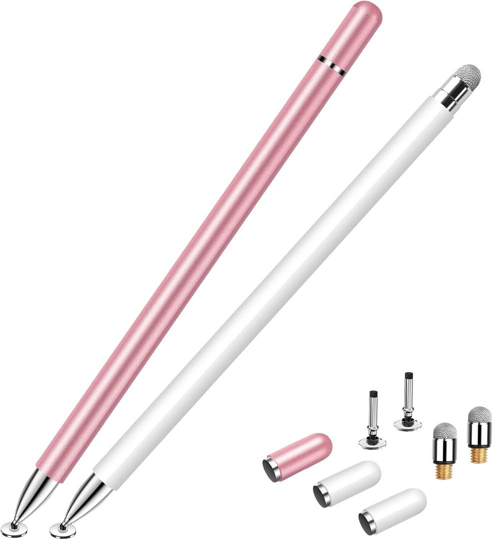Stylus for iPad (2 Pcs), StylusHome Magnetic Disc Universal Stylus Pens Touch Screens for Apple/iPhone/iPad pro/Mini/Air/Android/Microsoft/Surface All Capacitive Touch Screens - White/Rose Gold