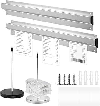 DIICCYO Ticket Holder for Restaurant, Aluminum Slide Check Rack with 2 Pcs Receipt Holder Spike, Silver Bill Orders Ticket Tab Display Rail Ticket Holder Accessories for Orders Bill Display, 16 Inch