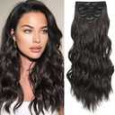 Fliace Clip in Hair Extensions, 6 PCS 24 Inch Hair Extensions Clip Ins, Black Long Wavy Hairpieces(24inch, 6pcs, Dark Brown)