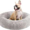 Friends Forever Serena Donut Memory Foam Orthopedic Dog Bed, Soft Faux Fur Oval Cat Couch For Indoor Pet, Fluffy Calming Plush Shag, Round Raised Bolster Cushion, Machine Washable Cuddler, Grey (Small (23"x18"x5.5"))