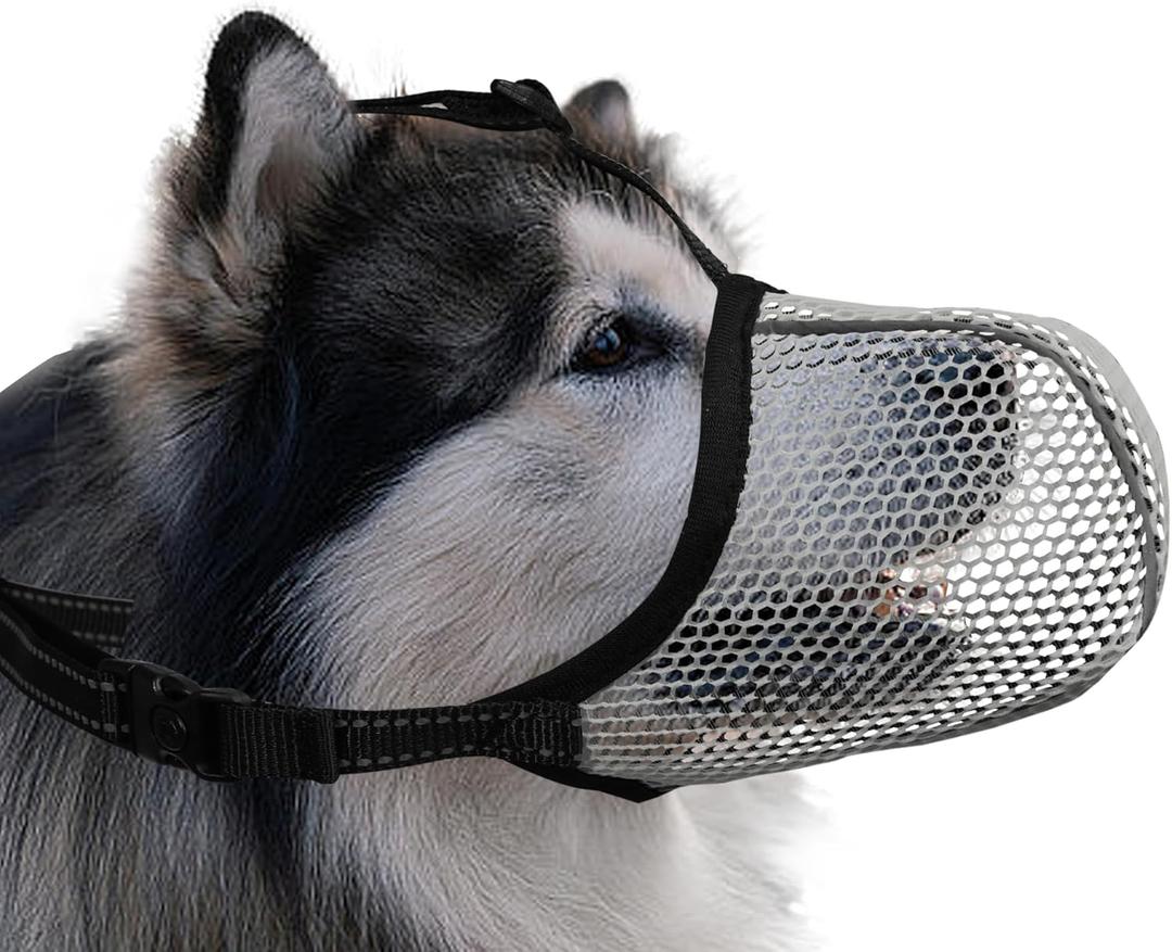 Dog Muzzle, Breathable Soft for Extra Large Dogs to Anti & Prevent Barking Biting Chewing, Reflective & Adjustable Basket Muzzle with Air Mesh for German Shepherd Grey XXL