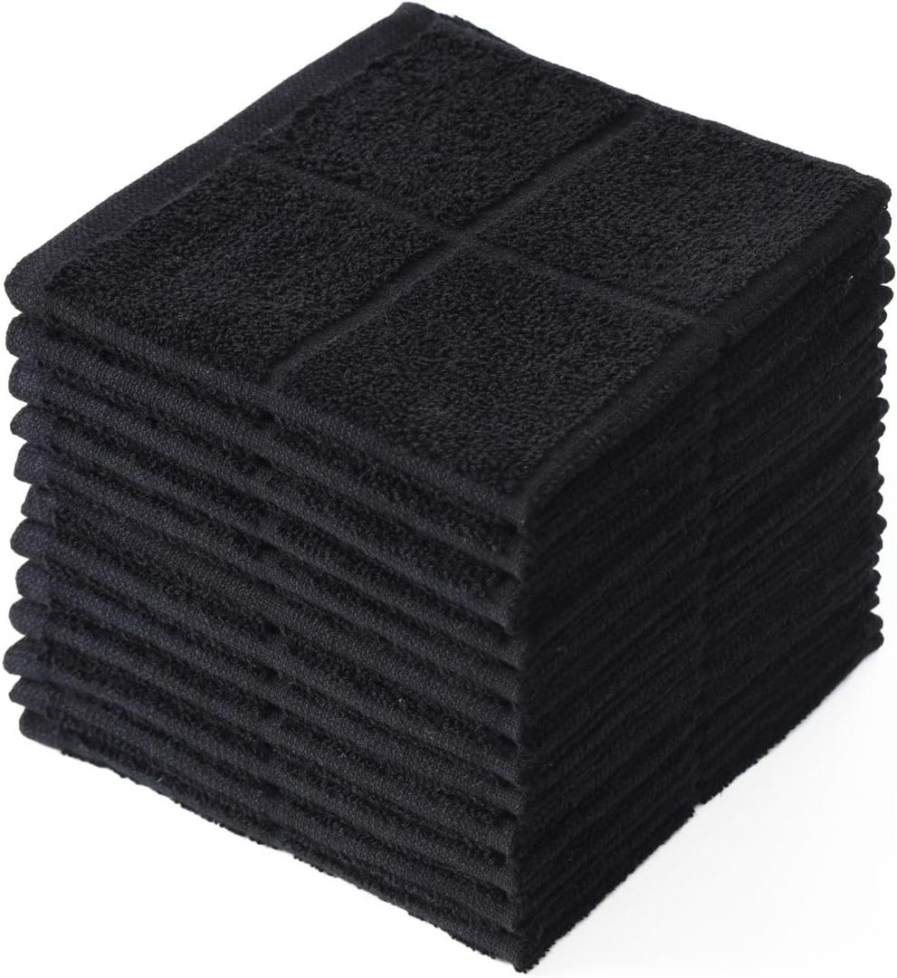 Glynniss Dishcloths Kitchen Highly Absorbent Dish Rags 100% Cotton Dish Cloths for Washing Dishes, Cleaning (Black, 11x11)