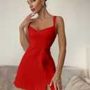 GOKATOSAU Women's Sleeveless Sweetheart Neckline A-line Split Bodycon Mini Dress Red (XL)